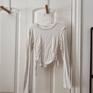 Garage White Ruched Long Sleeve Crop Top